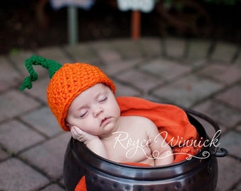 PDF Instant Download Easy Crochet Pattern No 232 Pumpkin Hat Sizes preemie, newborn, 0-3, 3-6 months