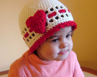 PDF Instant Download Crochet Pattern No 088 Red Rose or Heart Beanie All sizes Preemie Baby Toddler Child Teen Adult