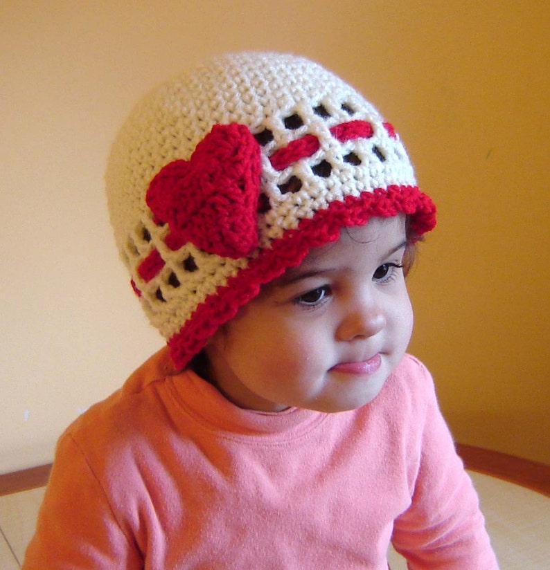 PDF Instant Download Crochet Pattern No 088 Red Rose or Heart Beanie All sizes Preemie Baby Toddler Child Teen Adult image 1