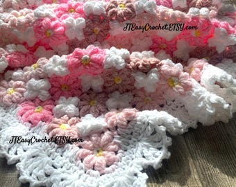 Flower Meadow Baby Blanket Pattern, Crochet Flower Blanket, Pdf Pattern, Floral Baby Afghan, Instant Download, Throw Blanket, Bed Cover