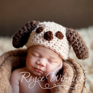PDF Instant Download Easy Crochet Pattern No 210 Little Puppy Chunky Yarn photo prop sizes preemie, newborn. 0-3, 3-6 months