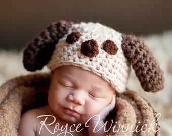 PDF Instant Download Easy Crochet Pattern No 210 Little Puppy Chunky Yarn photo prop sizes preemie, newborn. 0-3, 3-6 months