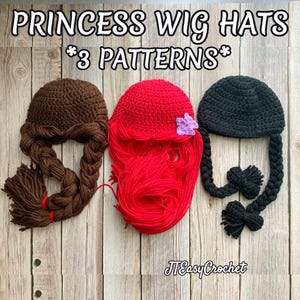 Crochet Wig Hat, Princess Wig Pattern PDF Instant Download, Wig With Braids, Crochet Wig Pattern, Black Braids Wig, Princess Hair Costume