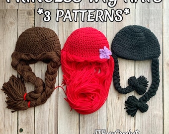 Crochet Wig Hat, Princess Wig Pattern PDF Instant Download, Wig With Braids, Crochet Wig Pattern, Black Braids Wig, Princess Hair Costume