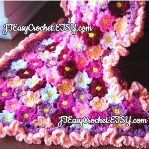 Floral Motif Baby Blanket Easy Crochet Pattern, Boho Style Afghan, Receiving Blanket, Crochet Home Decor Crib Blanket