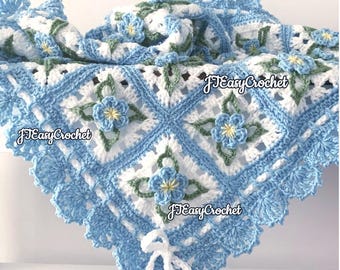 Forget Me Not Baby Blanket Pattern, Crochet Flower Blanket, Pdf Pattern, Floral Afghan, Instant Download, Throw Blanket, Nursery Bed Cover