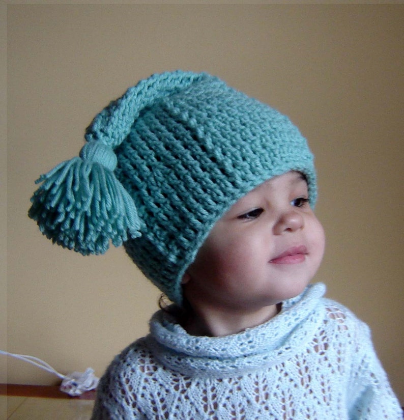 PDF Instant Download Easy Crochet Pattern No082 Green Tassel Hat All sizes Baby Toddler Child Adult image 1