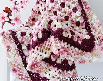 Sakura Flower Motif Throw Blanket Crochet Pattern, PDF Instant Download, Vintage Boho Crochet Home Decor, Cherry Blossom Floral Home Accent