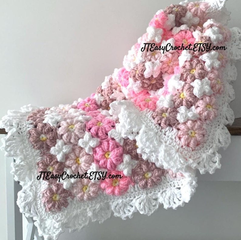 beautiful crochet flower baby blanket with pretty lace border