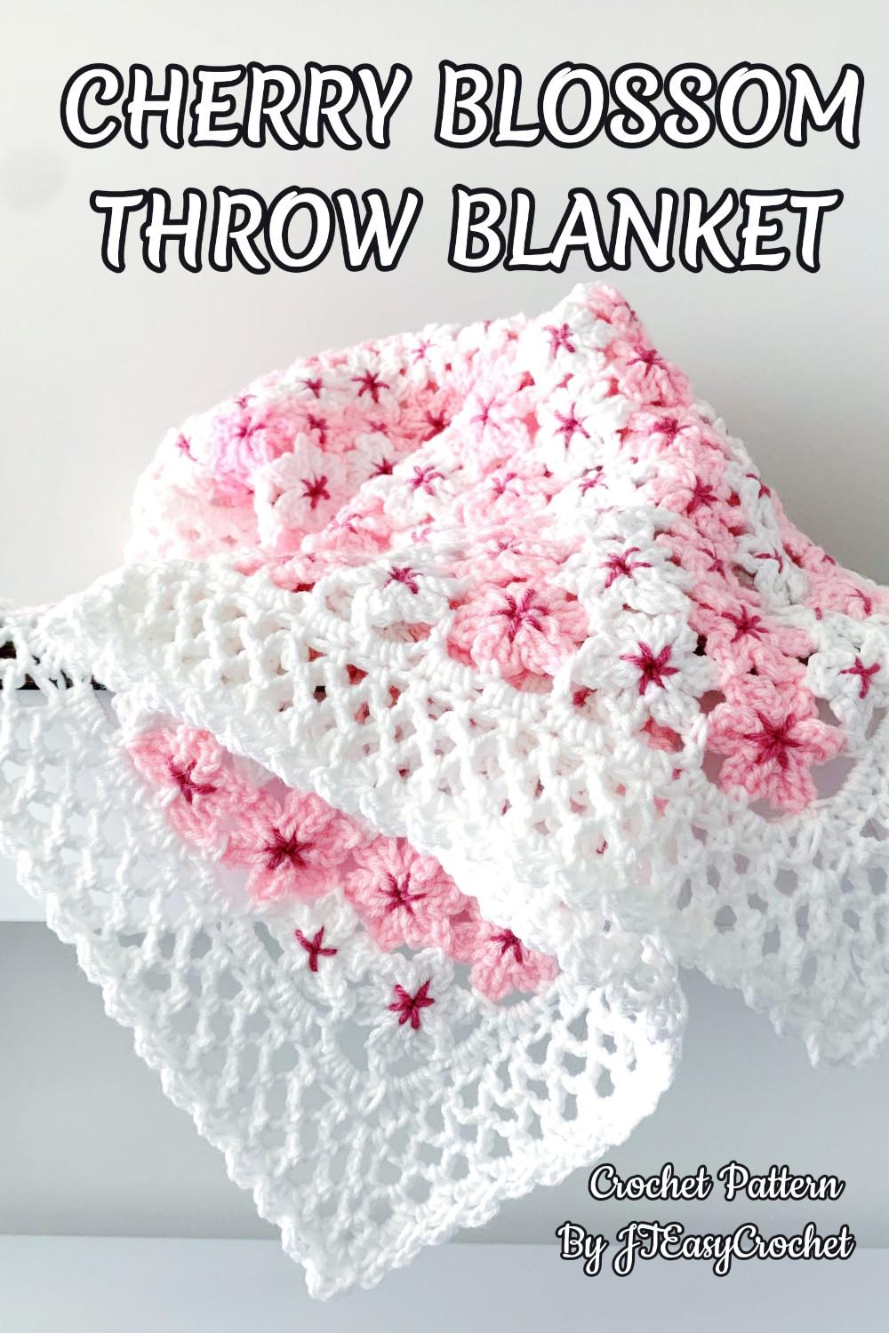 Cherry Blossom Flower Baby Blanket, Crochet Baby Blanket Pattern