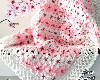 Cherry Blossom Flower Baby Blanket, Crochet Baby Blanket Pattern