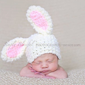 Modèle de chapeau de lapin de Pâques bébé, chapeau de lapin au Crochet nouveau-né, motif de crochet prématuré, bonnet de lapin, motif d’accessoires photo animaux, bonnet de lapin en tricot