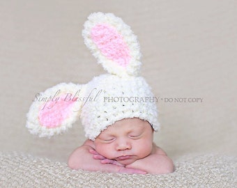 Baby Easter Bunny Hat Pattern, Newborn Crochet Bunny Hat, Preemie Crochet Pattern, Rabbit Beanie, Animal Photo Props Pattern, Knit Bunny Cap