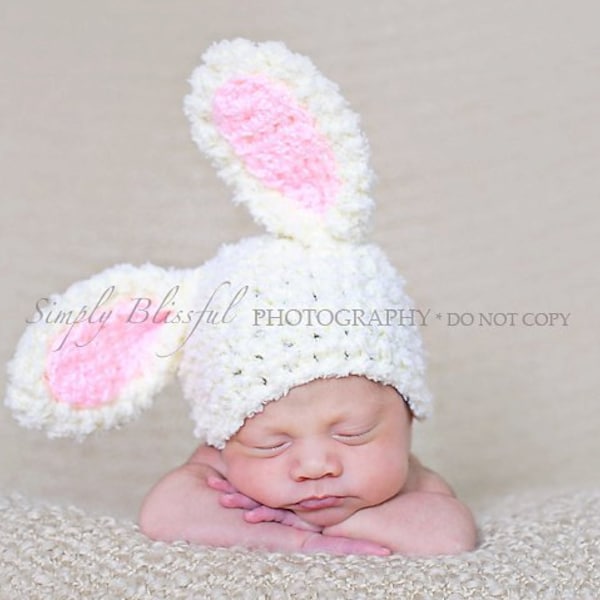 Baby Easter Bunny Hat Pattern, Newborn Crochet Bunny Hat, Preemie Crochet Pattern, Rabbit Beanie, Animal Photo Props Pattern, Knit Bunny Cap