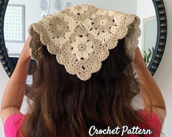 Patrón fácil de crochet para pañuelo de abuela Daisy, pañuelo estilo bohemio retro, regalo para mujer y su perro, descarga instantánea en PDF.
