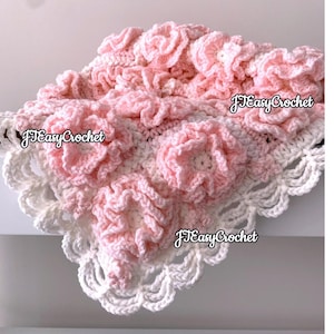 Gehäkelte Baby Decke mit Rüschen Muster, gehäkelte Blumendecke, Pdf Muster, Floral Baby Afghan, Sofort Download, Decke, Kinderzimmer Abdeckung