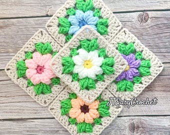 Granny Square Crochet Pattern 3D Floral Afghan Block Circle To Square for Bag Hat Blanket Cardigan Easy Flower Granny PDF Instant Download