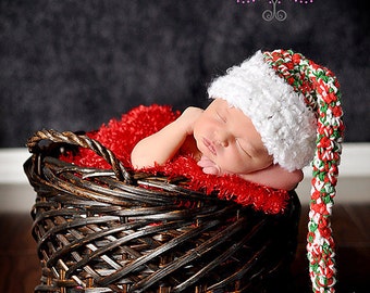 PDF Instant Download Easy Crochet  PATTERN No 240 Multicolor Christmas Elf Hat photo prop sizes preemie, newborn. 0-3, 3-6 months