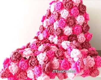 Patroon roze babydeken, gehaakte bloemendeken, pdf direct download, Cottagecore bloemen baby Afghan, bankovertrek, dekbedovertrek kinderkamer