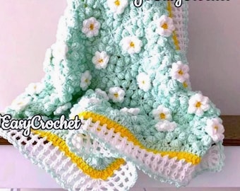 Daisy Crochet Blanket Pattern, Daisy Granny Square Crochet, 3D Textured Afghan, Floral Granny Square, Cottagecore Lap Throw, Boho Vintage