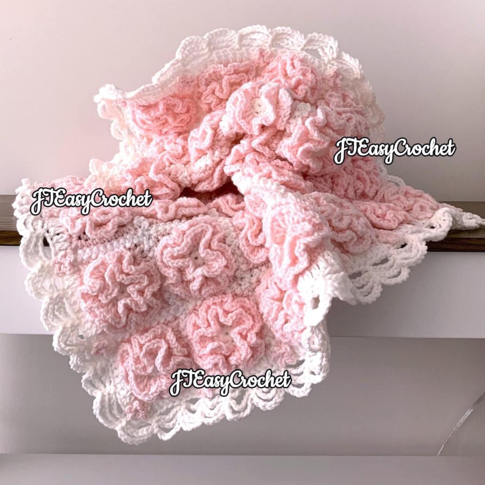 Ruffled Rose Baby Blanket Pattern, Crochet Flower Blanket, Pdf Pattern ...