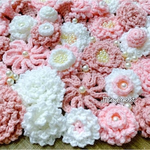 Alles über Gänseblümchen, 7 Blumen häkeln, Häkelblume Applikation, Pdf Muster, Häkelblume, Instant Download, Häkelbild