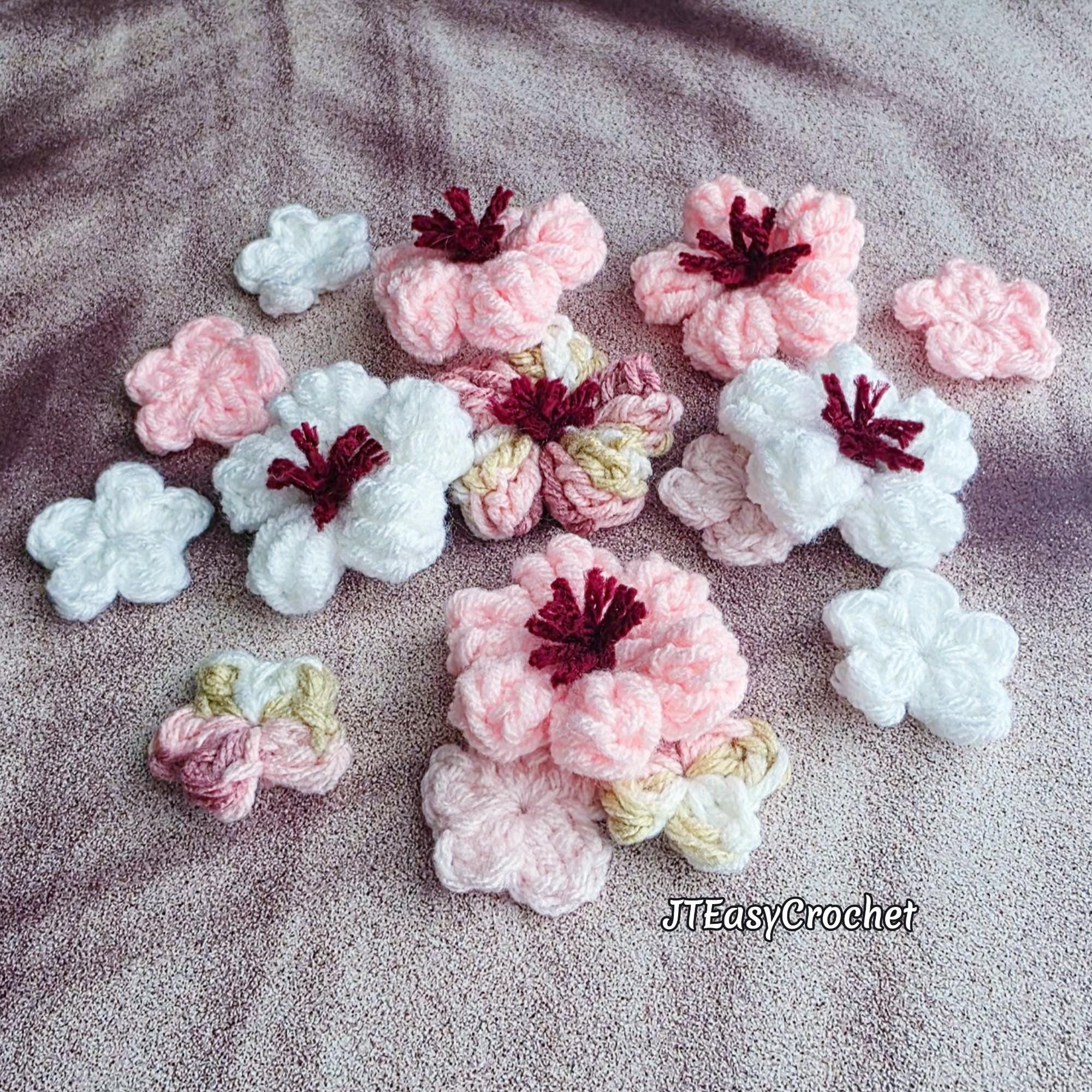 Crochet Pattern & VIDEO, Cherry Blossom Flower Applique, Simple