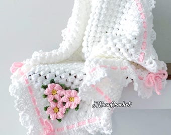 Infinity Crochet Any Size Baby Blanket Crochet Pattern VIDEO & PDF Instant Download Continuous Granny Square Flower Applique Nursery Decor