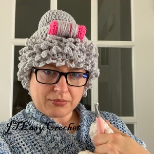 Old Lady Wig Hat Pattern, Granny Wig, Newborn Photography Props, Grey