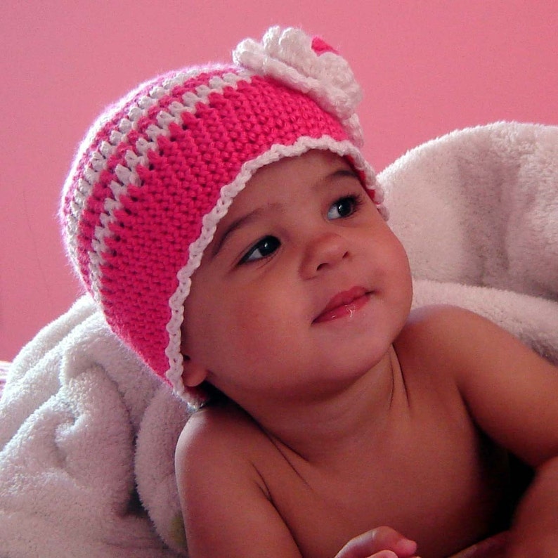 PDF Instant Download Crochet Pattern No 053 Striped Beanie With Flower All sizes baby toddler child adult crochet tutorial image 4