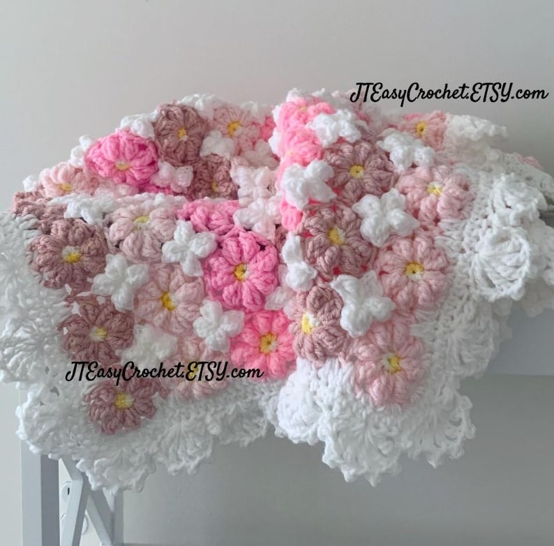 beautiful crochet flower baby blanket with pretty lace border