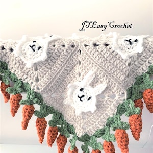 Couverture lapin au crochet, carottes, PDF, motif de couverture au crochet, n° 306, carré grand-mère animal, couverture pour poussette au crochet, joli lapin appliqué