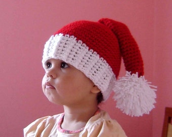 PDF Instant Download Crochet  Pattern No047 Santa  Pom Hat with Ribbed Edge  ALL sizes  infant, baby, toddler, child, adult