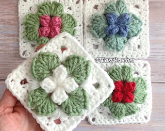 Easy Granny Square Crochet Pattern, Crochet Berry Blanket, 3D Summer Afghan Block, Blueberry, Instant Download, Circle to Square, Mistletoe