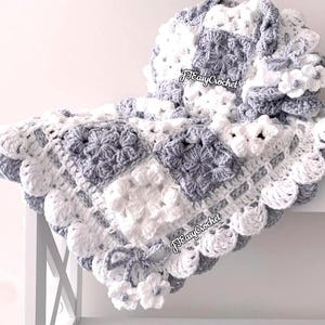 Textured Crochet Blanket Pattern, Lap Throw, 3D Floral Granny Square, Instant Download, Cute Baby Shower Gift, Cozy Afghan Couch Cottagecore