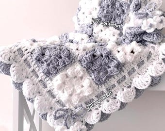 Textured Crochet Blanket Pattern, Lap Throw, 3D Floral Granny Square, Instant Download, Cute Baby Shower Gift, Cozy Afghan Couch Cottagecore