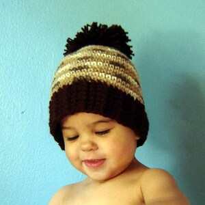 PDF Instant Download Crochet Pattern No 062 Brown Pom Pom Hat With Ribbed Edge All Size baby toddler child adult image 5