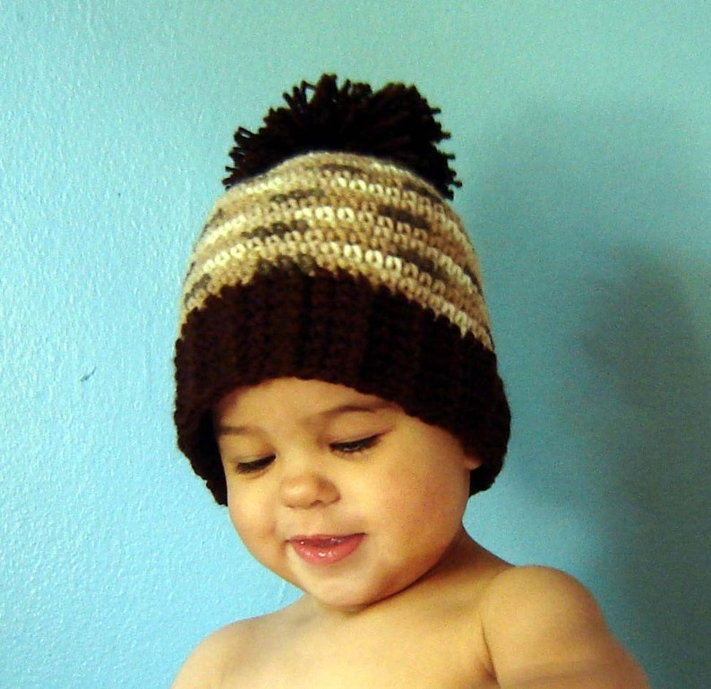 PDF Instant Download Crochet Pattern No 062 Brown Pom Pom Hat With Ribbed Edge All Size baby toddler child adult image 5