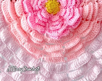 Lotus Flower Baby Blanket Crochet Pattern PDF Instant Download, Round Floral Throw Blanket Newborn Photo Prop Baby Shower Gift Mom Grandma