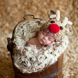 PDF Instant Download Crochet PATTERN No 235 Reindeer Red Nose photo prop sizes preemie, newborn. 0-3, 3-6 months image 2