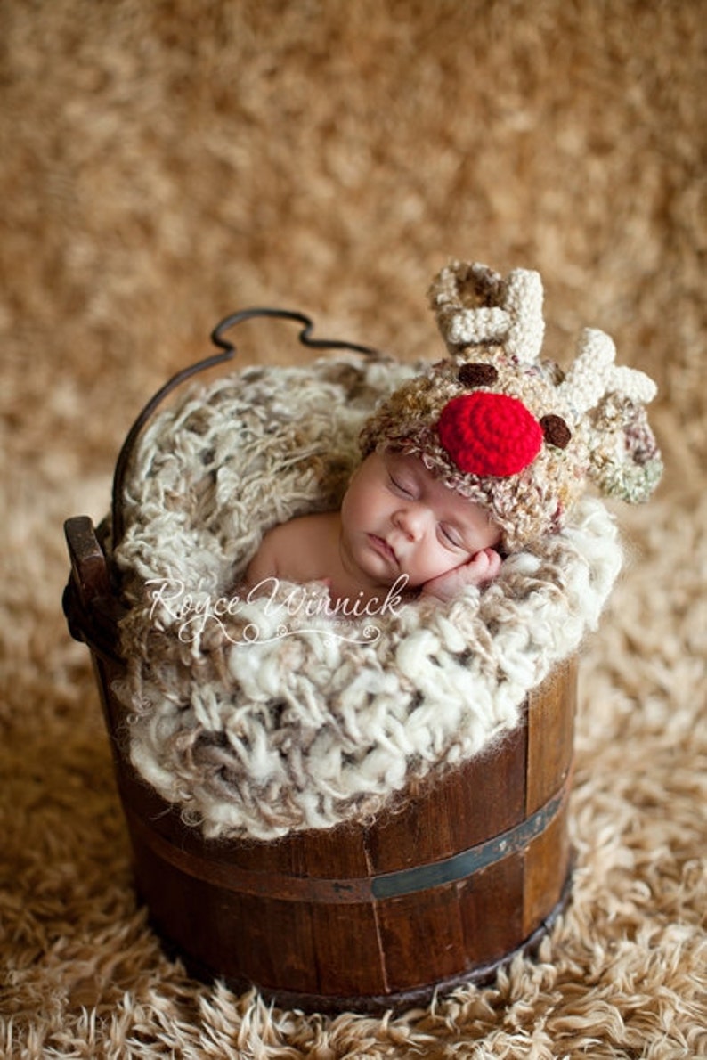 PDF Instant Download Crochet PATTERN No 235 Reindeer Red Nose photo prop sizes preemie, newborn. 0-3, 3-6 months image 2