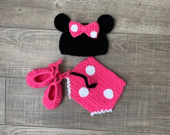 Crochet Mouse Costume Pattern, Baby Costume Pattern, Mouse Beanie, Newborn Girl Photography Outfit, Mouse Ears Hat, Crochet Diaper Cover