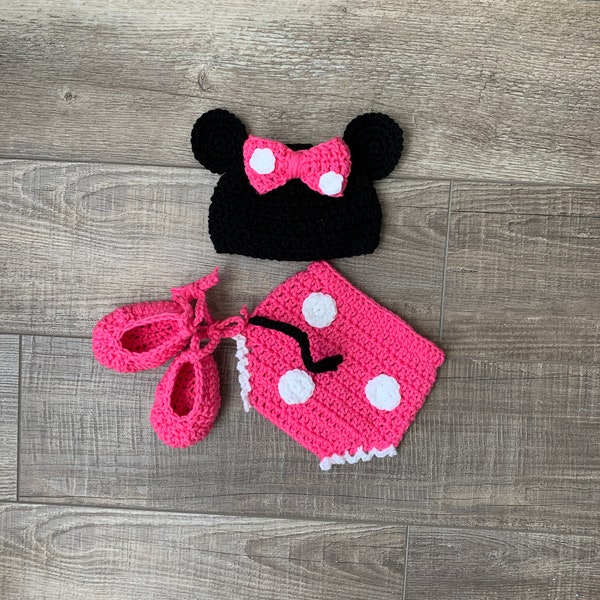 Crochet Mouse Costume Pattern, Baby Costume Pattern, Mouse Beanie, Newborn Girl Photography Outfit, Mouse Ears Hat, Crochet Diaper Cover