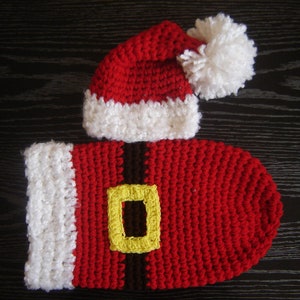 PDF Instant Download Easy Crochet Pattern No 262 Santa's Set Hat and Cocoon Chunky yarn photo prop sizes preemie, newborn. 0-3, 3-6 months image 1