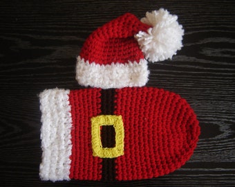 PDF Instant Download Easy Crochet Pattern No 262 Santa's Set Hat and Cocoon Chunky yarn photo prop sizes preemie, newborn. 0-3, 3-6 months