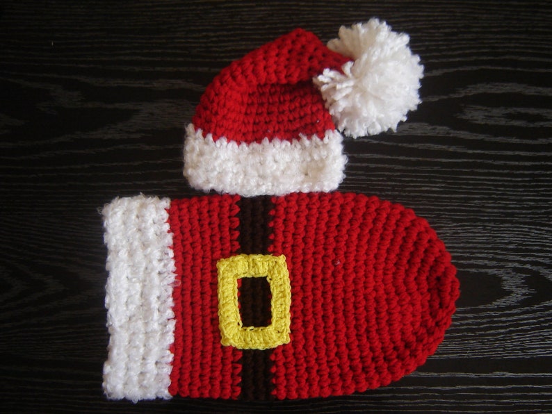 PDF Instant Download Easy Crochet Pattern No 262 Santa's Set Hat and Cocoon Chunky yarn photo prop sizes preemie, newborn. 0-3, 3-6 months image 1