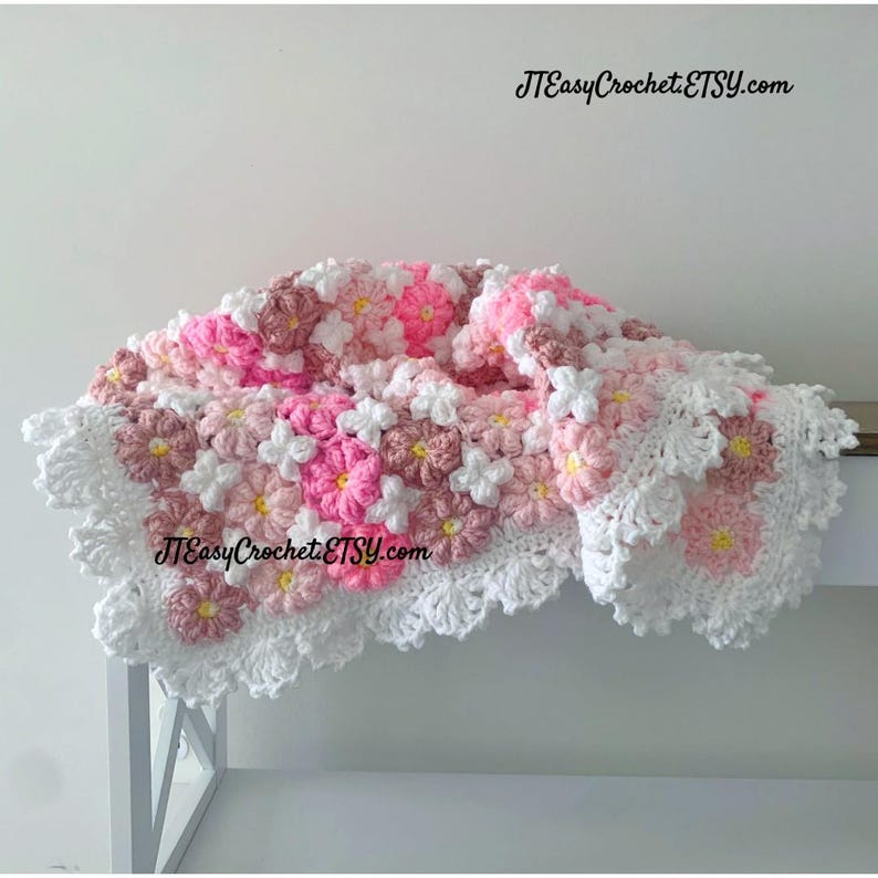 beautiful crochet flower baby blanket with pretty lace border