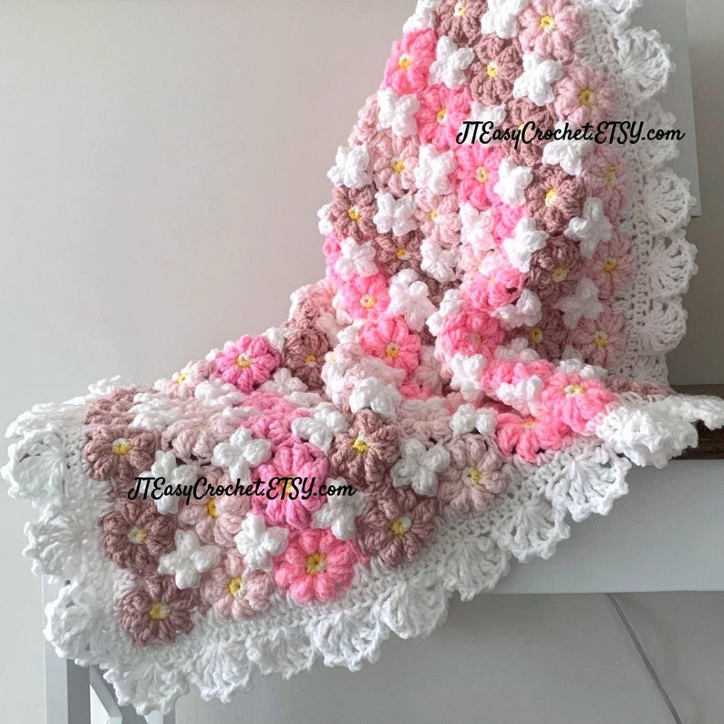 beautiful crochet flower baby blanket with pretty lace border