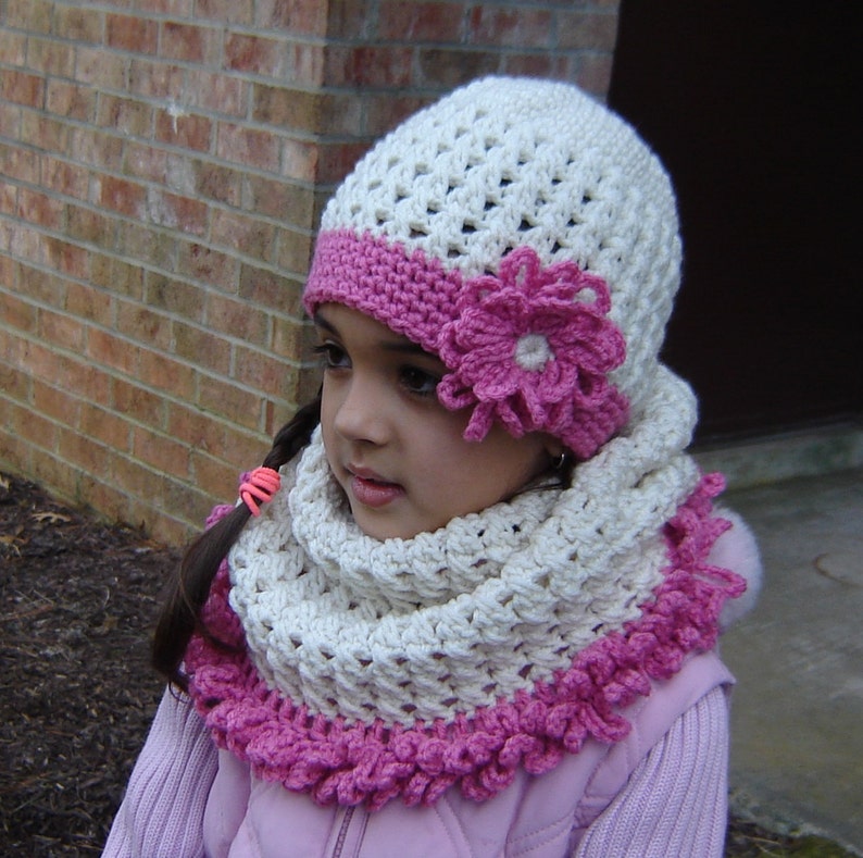 PDF Instant Download Crochet PATTERN No 138 Cream Hat and Cowl neck set child, teen and adult sizes image 4