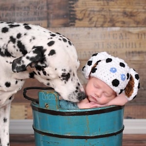 PDF Instant Download Crochet Pattern No 137 Dalmatian Beanie photo prop sizes preemie, newborn. 0-3, 3-6 months